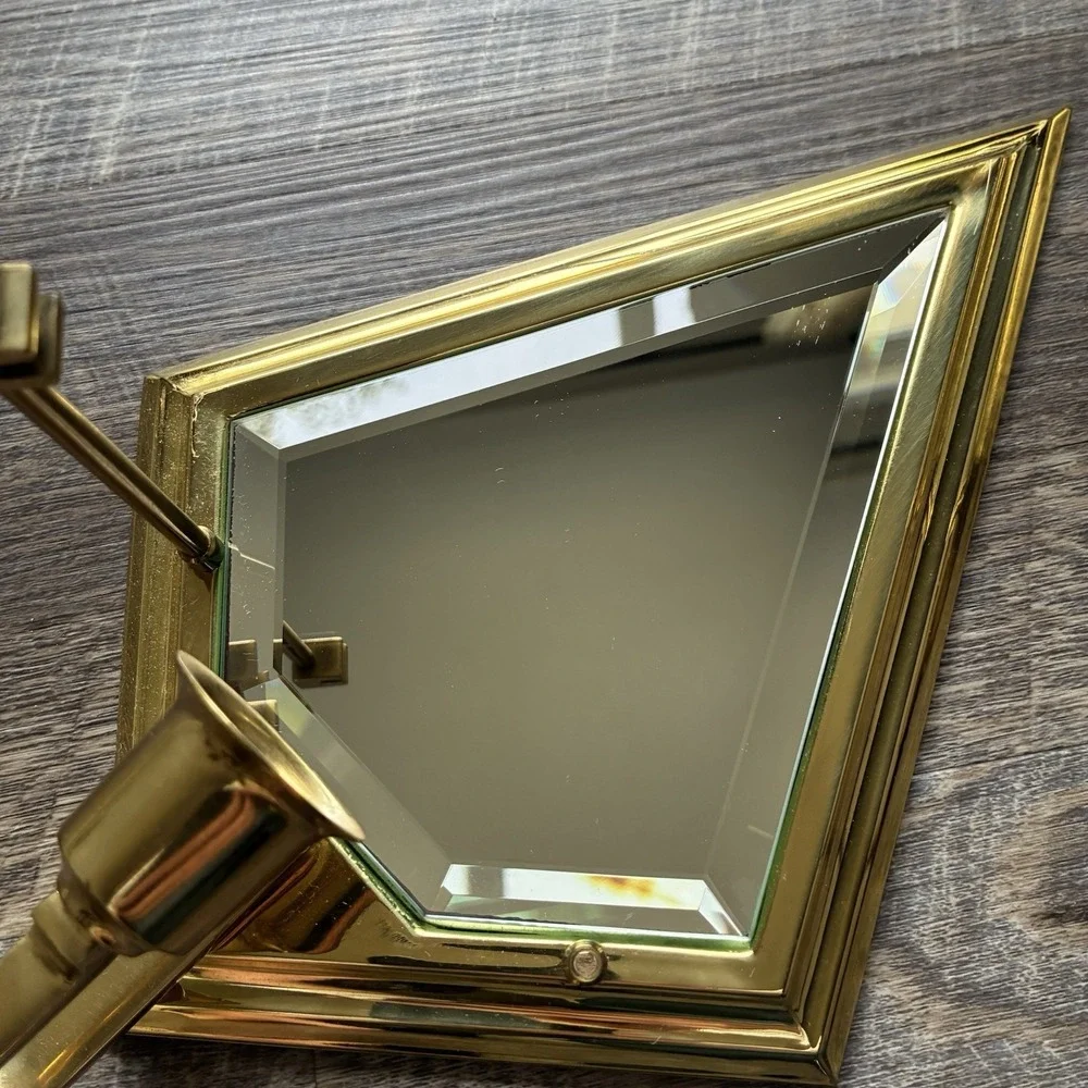 Vintage PartyLite Brass Mirror Wall Sconce Candle Holders Hollywood Regency Set - Picture 7 of 16